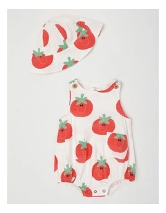 Rocky Romper and Matching Hat Set in White