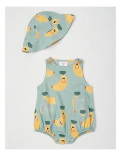 Rocky Romper and Matching Hat Set in Green