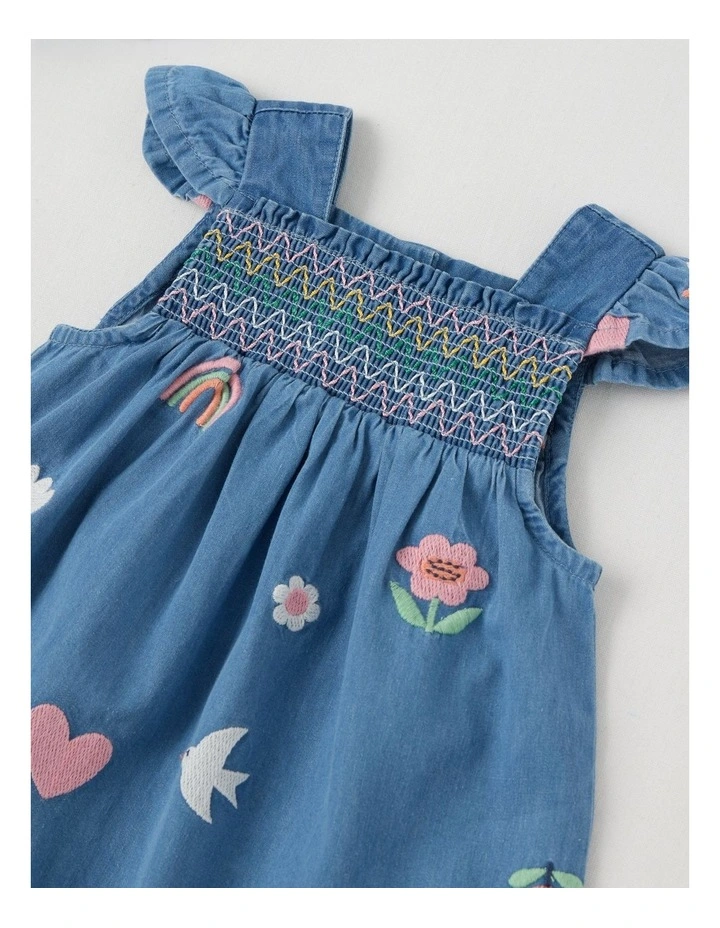 Ally Embroidered Romper and Matching Hat Set in Blue image 2