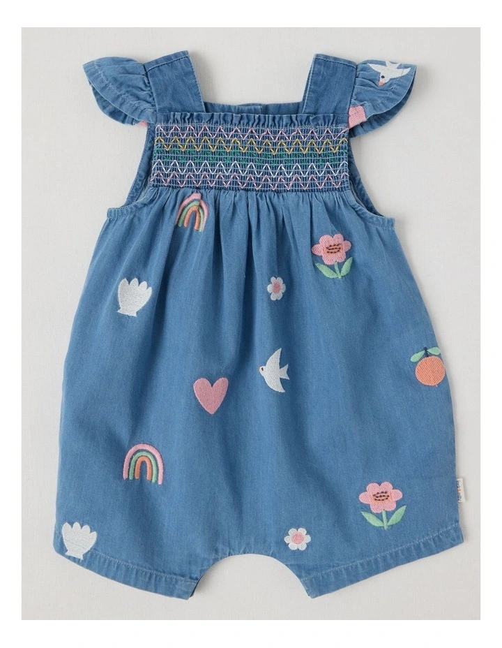 Ally Embroidered Romper and Matching Hat Set in Blue image 3