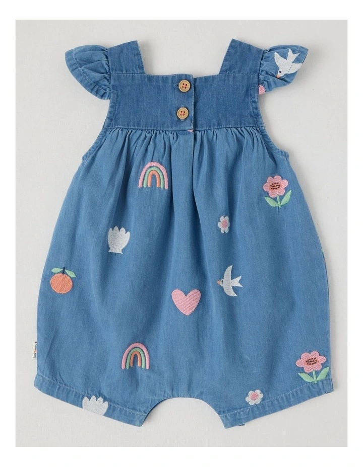 Ally Embroidered Romper and Matching Hat Set in Blue image 4