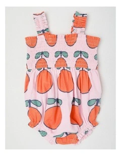 Flora Shirred Romper in Pink