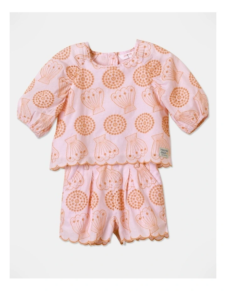 Coral Shell Broderie Tee & Shorts Set in Pink image 1