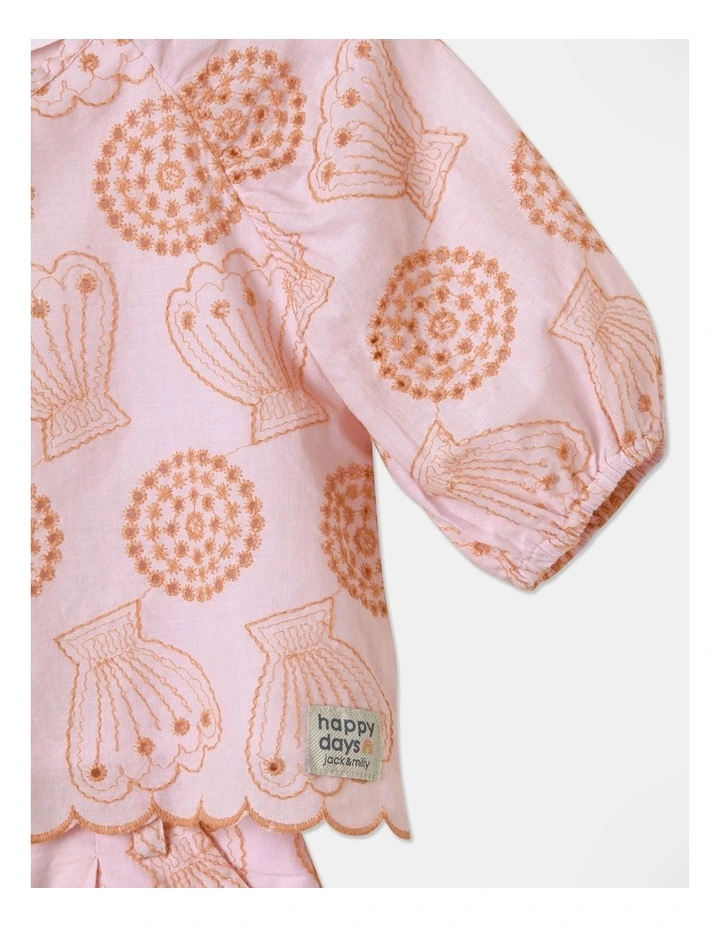 Coral Shell Broderie Tee & Shorts Set in Pink image 2