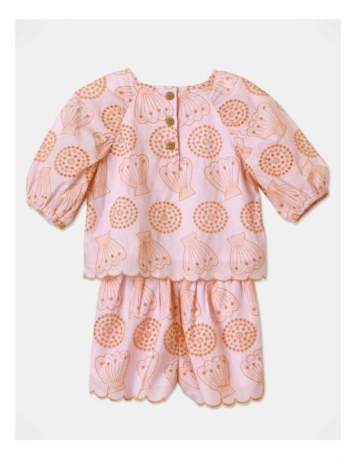 Coral Shell Broderie Tee & Shorts Set in Pink image 3