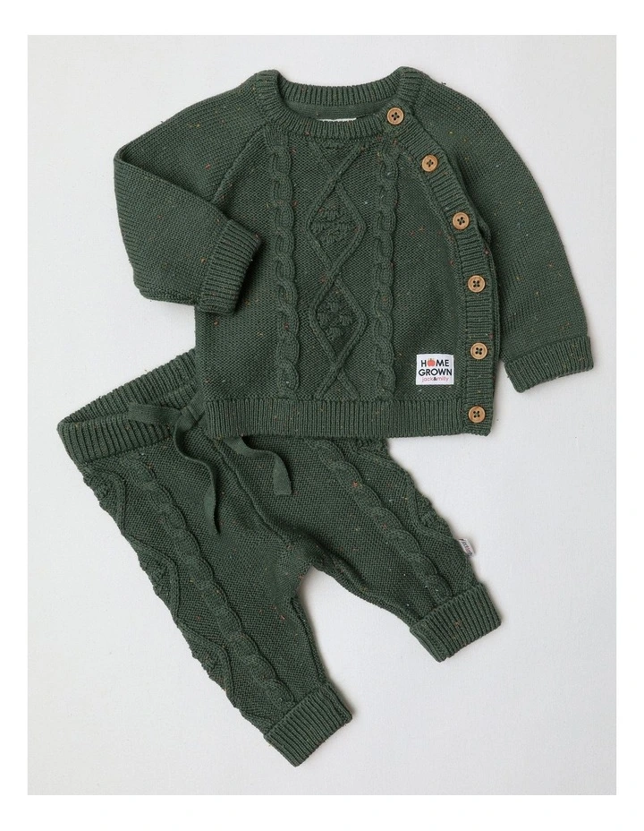 Luca Cable Knit Top & Bottom Set in Green Marle image 1