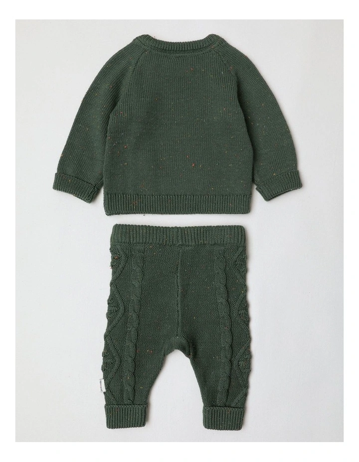 Luca Cable Knit Top & Bottom Set in Green Marle image 3