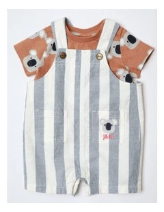 Roy Yarn Dyed Overall And Tee Set In Blue