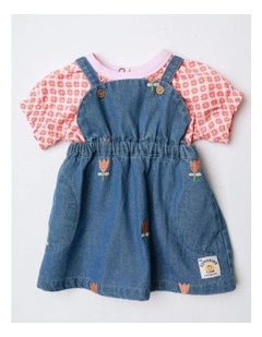 Tallulah Embroidered Denim Pinny And Jersey Tee Set In Denim