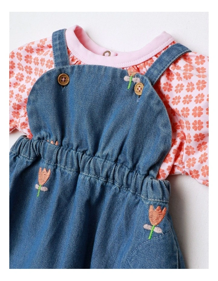 Tallulah Embroidered Denim Pinny And Jersey Tee Set In Denim image 2