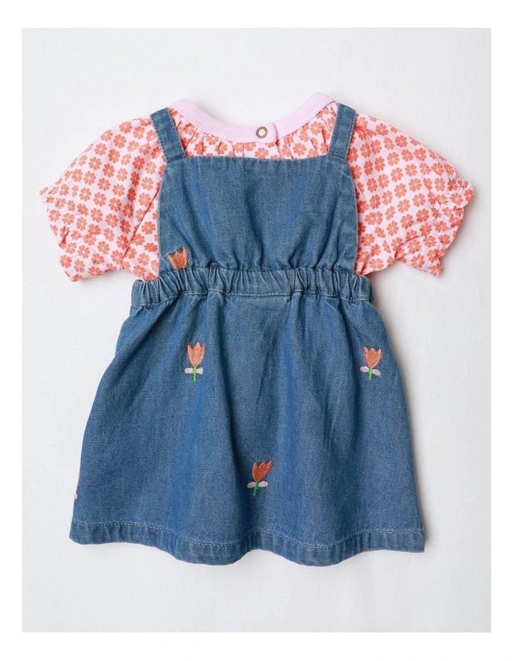 Tallulah Embroidered Denim Pinny And Jersey Tee Set In Denim image 3