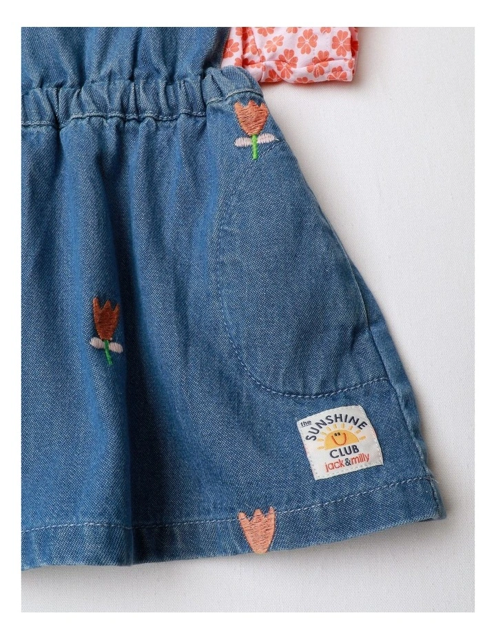 Tallulah Embroidered Denim Pinny And Jersey Tee Set In Denim image 4