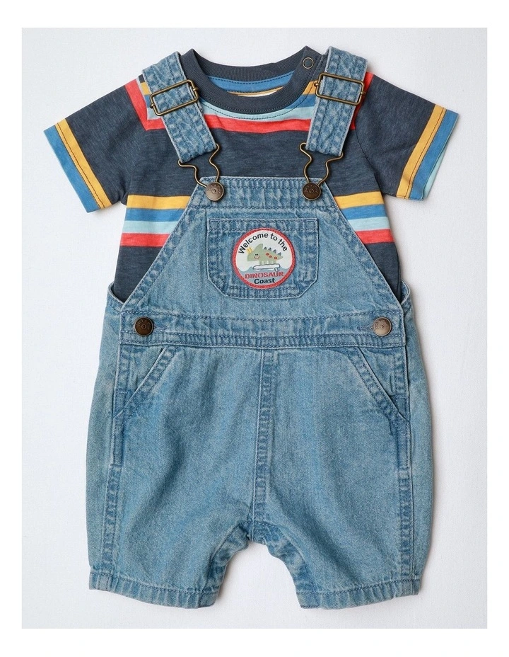 Fitzy Denim Overall And Stripe Tee Set in Multi image 1