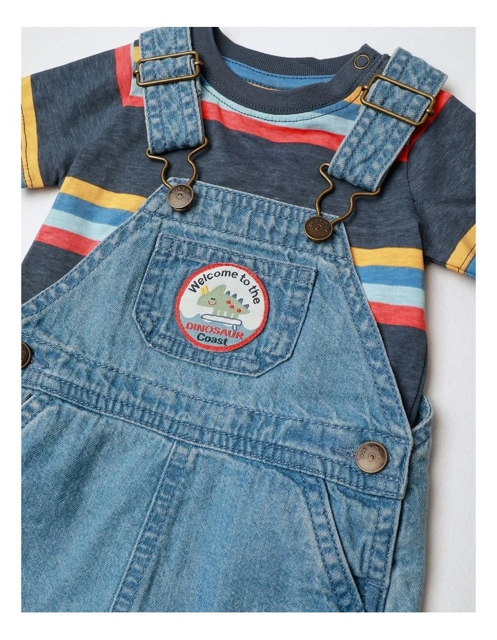 Fitzy Denim Overall And Stripe Tee Set in Multi image 2