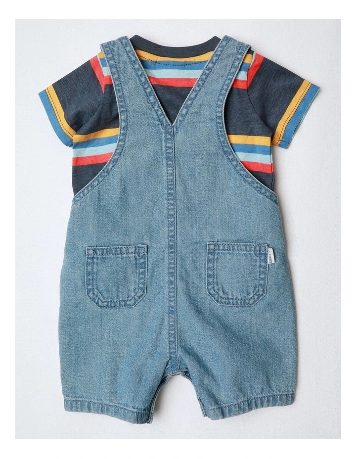 Fitzy Denim Overall And Stripe Tee Set in Multi image 3