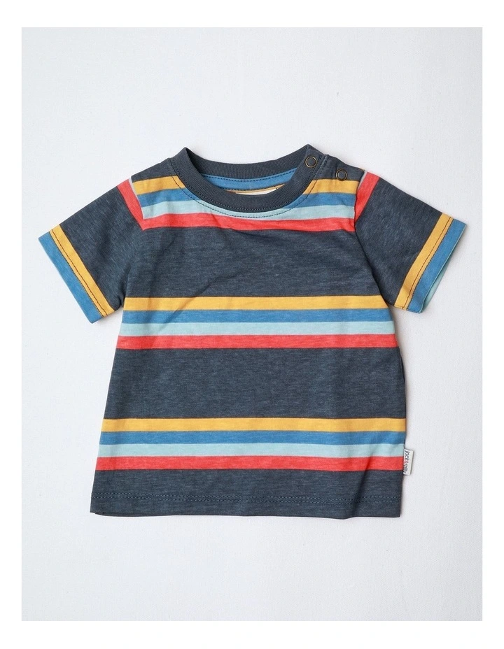 Fitzy Denim Overall And Stripe Tee Set in Multi image 4
