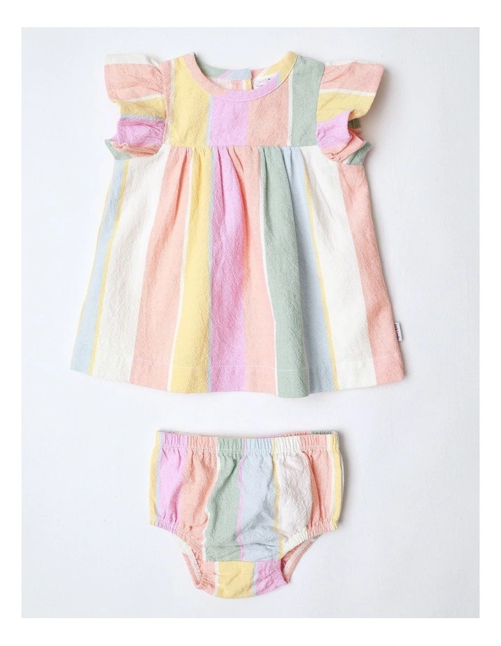 Lucy Yarn Dyed Crepe Dress With Frill Sleeve in Rainbow image 1