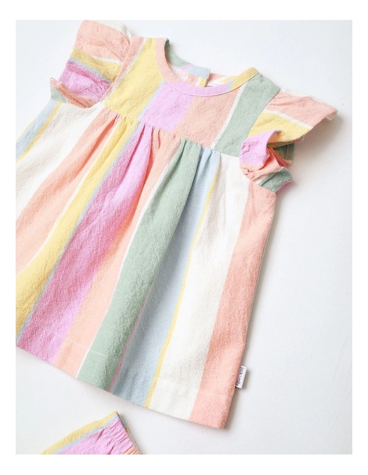 Lucy Yarn Dyed Crepe Dress With Frill Sleeve in Rainbow image 2