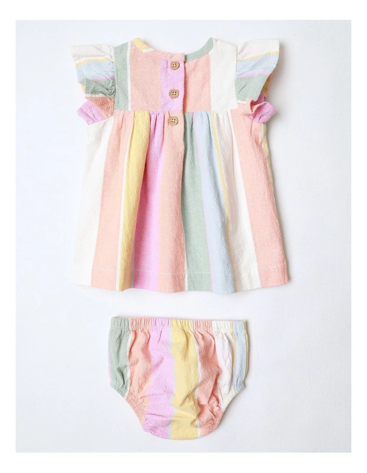 Lucy Yarn Dyed Crepe Dress With Frill Sleeve in Rainbow image 3