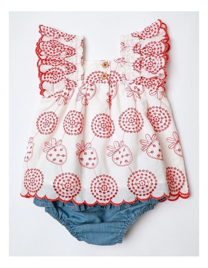 Poppy Short Sleeve Broiderie Top And Chambray Bottom Set in Multicoloured image 3