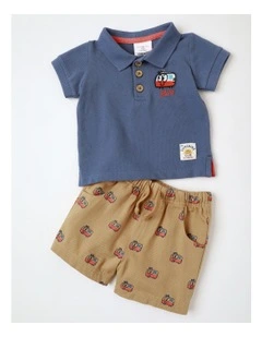 Tommy Polo and Short Set with Camper Chest Embroidery in Multi