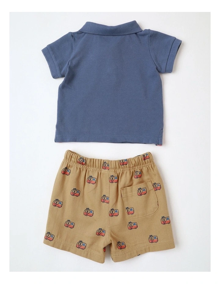 Tommy Polo and Short Set with Camper Chest Embroidery in Multi image 4