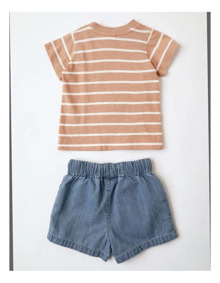 Jasper Yarn-Dyed Tee and Short Set with Boucle Plane in Light Brown image 3