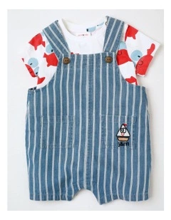 Vinnie Overall and Tee Set with Blue Stripes