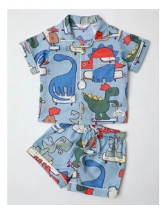 Freddie Woven PJ Set with Piping in Blue
