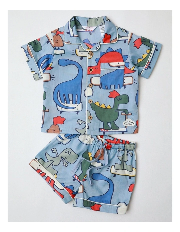 Freddie Woven PJ Set with Piping in Blue image 1