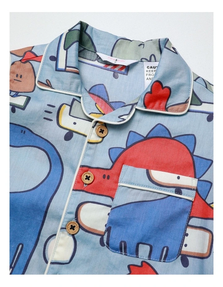 Freddie Woven PJ Set with Piping in Blue image 2