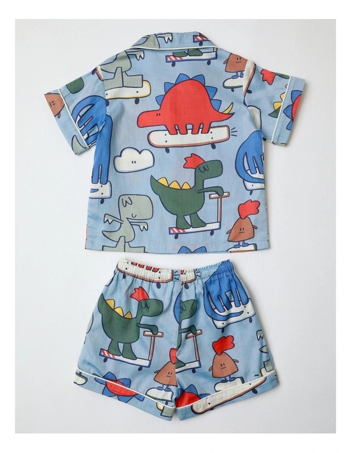 Freddie Woven PJ Set with Piping in Blue image 3