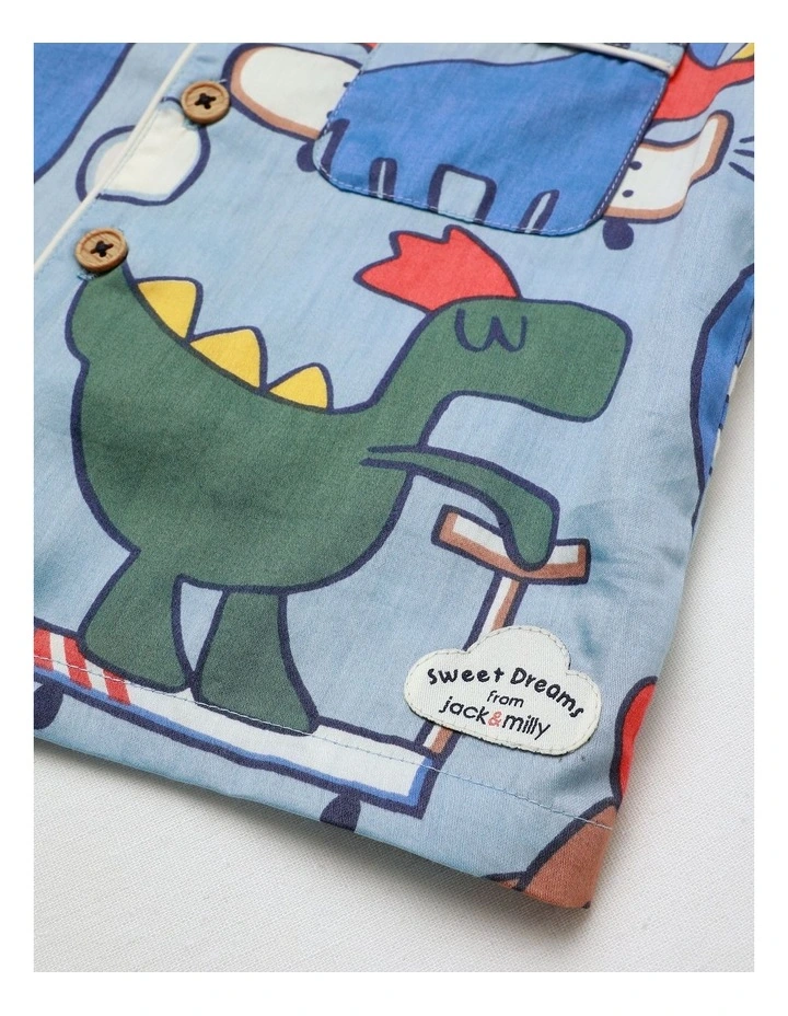 Freddie Woven PJ Set with Piping in Blue image 5