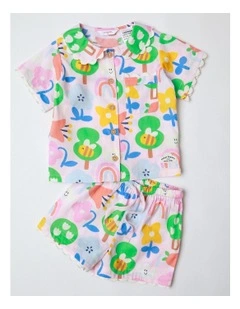 Nina Woven PJ Set with Ric Rac in Pink
