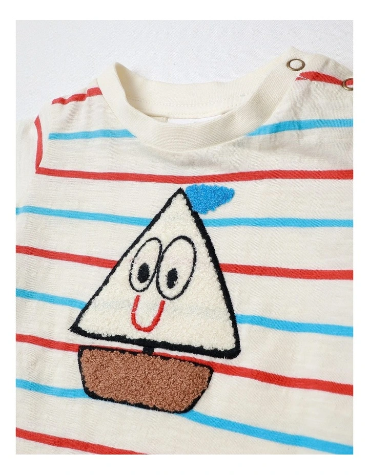 Jasper Yarn-Dyed Tee and Short Set with Sailboat in White image 2