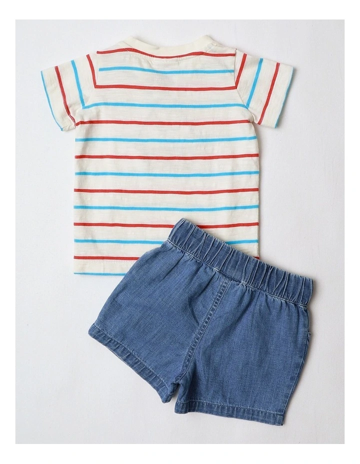 Jasper Yarn-Dyed Tee and Short Set with Sailboat in White image 3