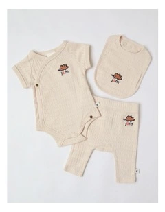Newborn Baby Embroidered Pointelle Gift Set in Oatmeal
