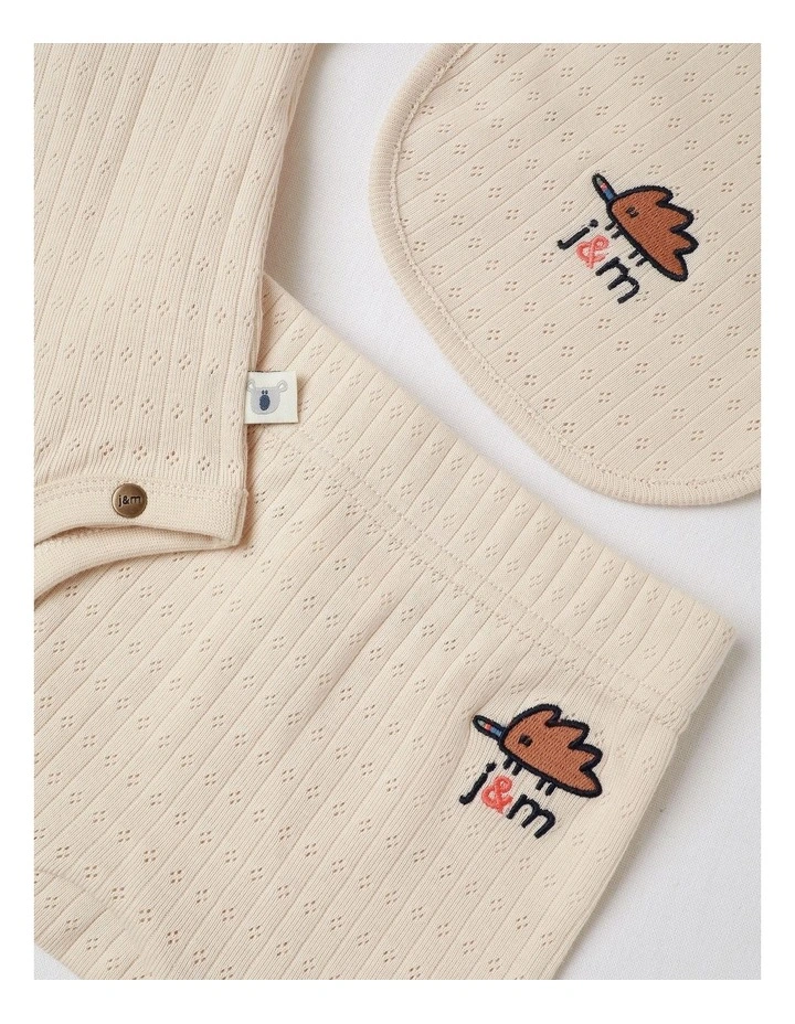 Newborn Baby Embroidered Pointelle Gift Set in Oatmeal image 2