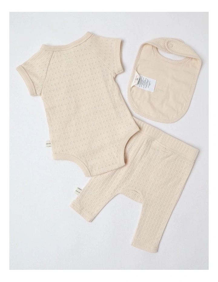 Newborn Baby Embroidered Pointelle Gift Set in Oatmeal image 3