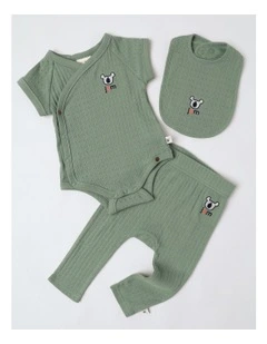 Newborn Baby Embroidered Pointelle Gift Set in Sage