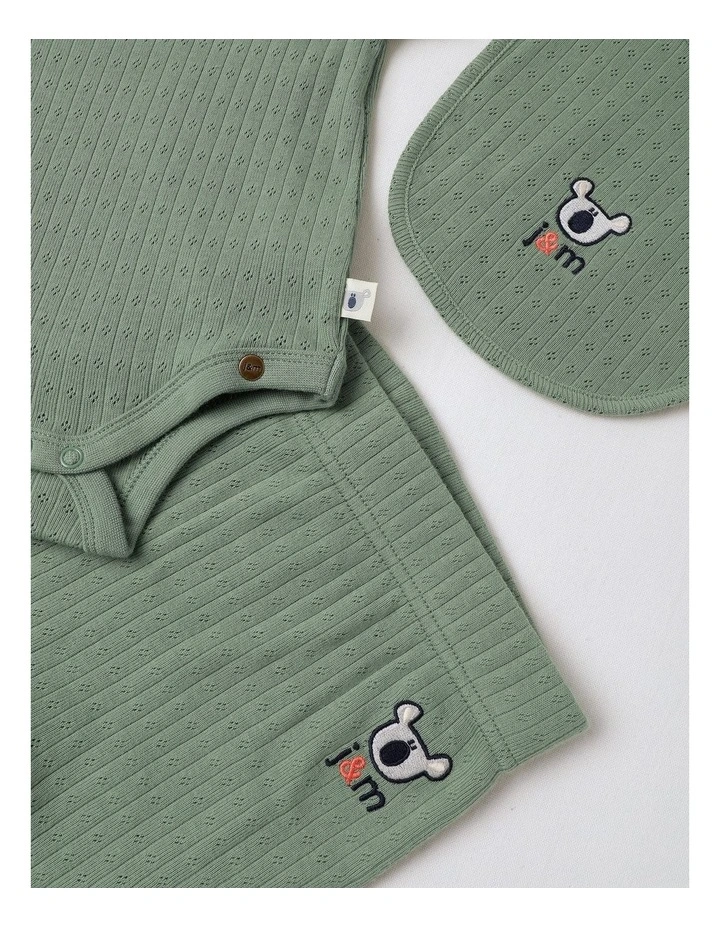 Newborn Baby Embroidered Pointelle Gift Set in Sage image 2