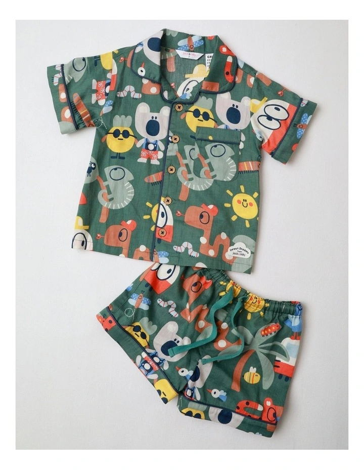 Freddie Woven PJ Set with Piping in Green image 1