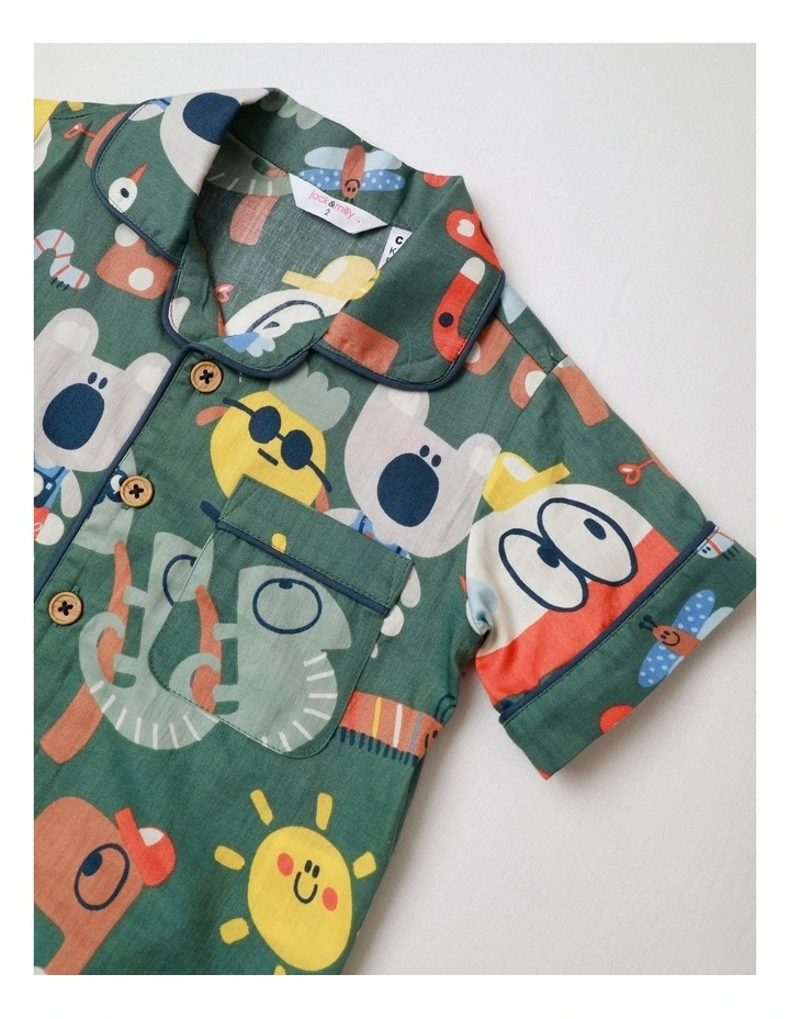 Freddie Woven PJ Set with Piping in Green image 2