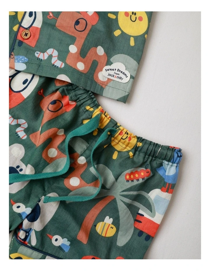 Freddie Woven PJ Set with Piping in Green image 5