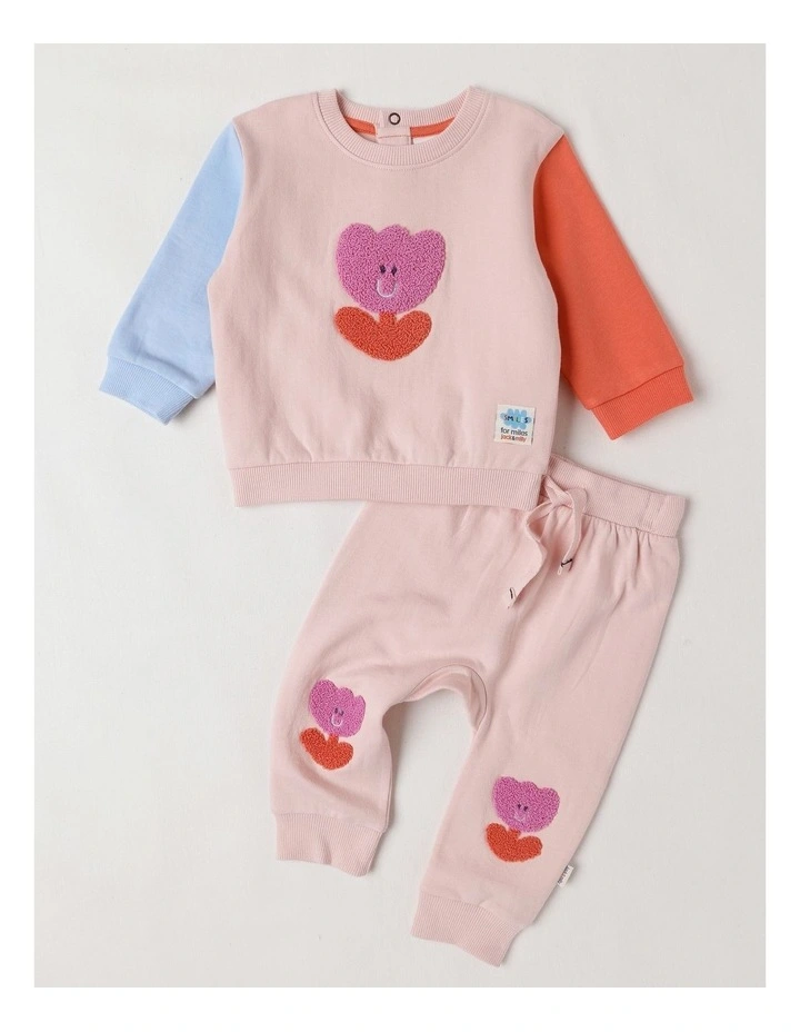 Dylan Brushed Fleece Tracksuit Set with Tulip Boucle in Light Pink image 1