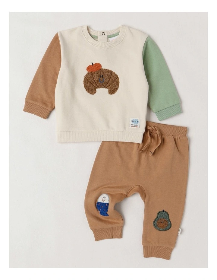 Dylan Brushed Fleece Tracksuit Set with Croissant Boucle in Light Brown image 1