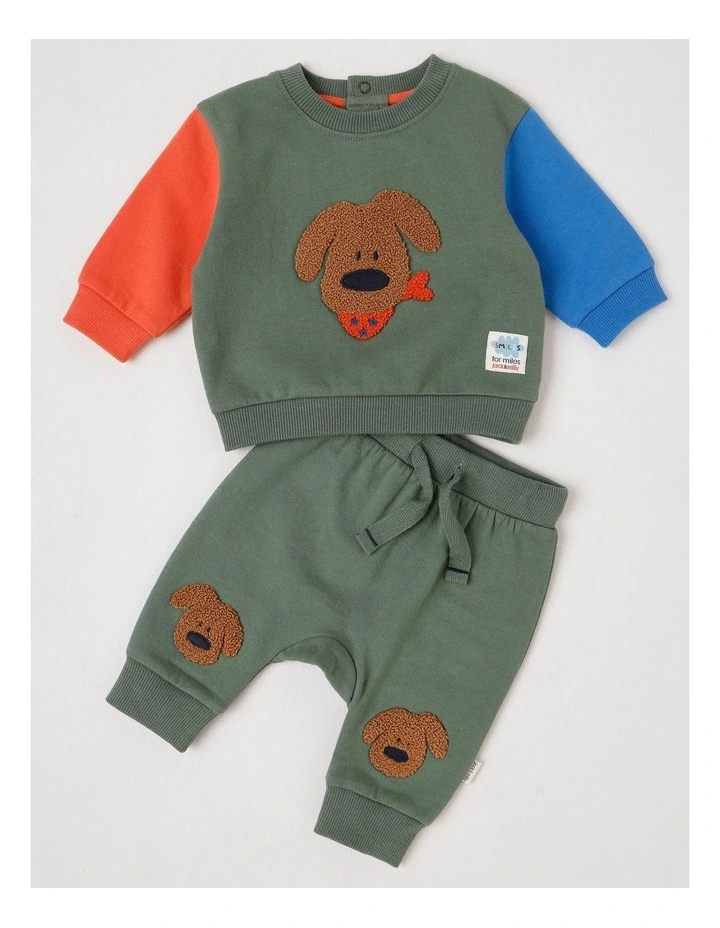 Dylan Brushed Fleece Tracksuit Set with Doggo Boucle in Green image 1