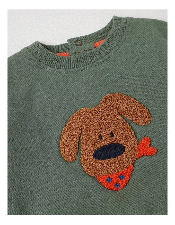 Dylan Brushed Fleece Tracksuit Set with Doggo Boucle in Green image 2