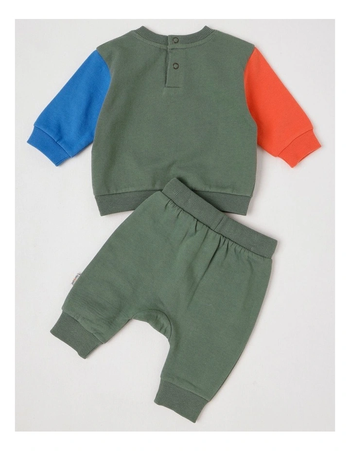 Dylan Brushed Fleece Tracksuit Set with Doggo Boucle in Green image 3