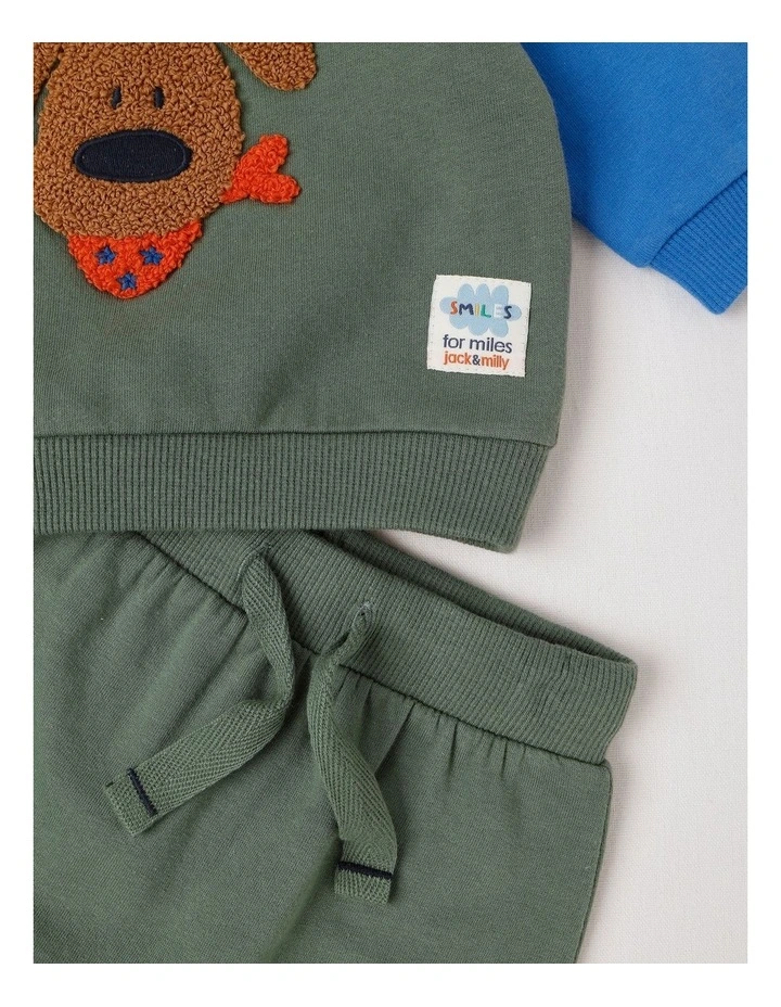 Dylan Brushed Fleece Tracksuit Set with Doggo Boucle in Green image 4
